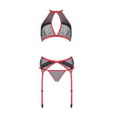 Комплект білизни Passion SATARA SET XXL/XXXL red, топ, пояс для панчіх, стрінги SO8486 фото