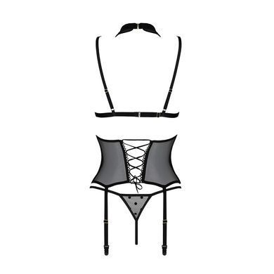 Корсет з відкритими грудьми Passion DOMINICA CORSET XXL/XXXL black, пажі для панчіх, стрінги SO8435 фото