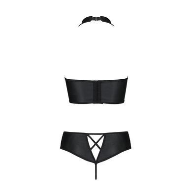 Комплект з еко-шкіри Passion NANCY BIKINI S/M, black, бра та трусики з імітацією шнурівки SO5368 фото