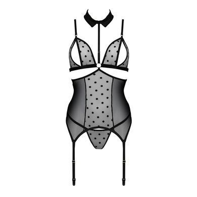 Корсет з відкритими грудьми Passion DOMINICA CORSET XXL/XXXL black, пажі для панчіх, стрінги SO8435 фото