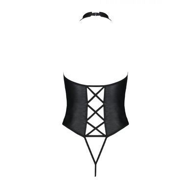 Боди из экокожи Passion NANCY BODY 4XL/5XL black, с имитацией шнуровки и открытым доступом SO7104 фото