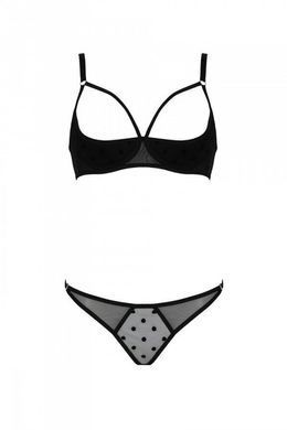 Эротический комплект Passion MARINA SET WITH OPEN BRA, L/XL, black, открытые чашки SO9735 фото