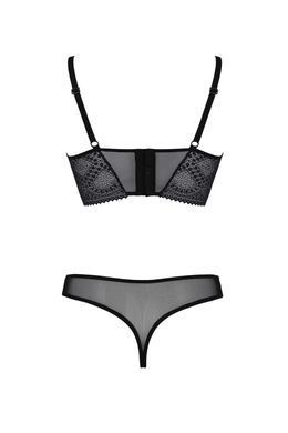 Комплект Passion DROSERA SET black, L/XL, сетка+кружево, бюстье и трусики танга SX0479 фото
