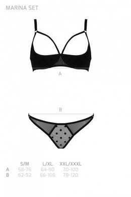 Эротический комплект Passion MARINA SET WITH OPEN BRA, L/XL, black, открытые чашки SO9735 фото