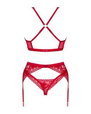 Комплект білизни Obsessive Lacelove cupless 3-pcs set XL/2XL Red, бюстгальтер, стрінги, пояс для панчіх SO8657 фото