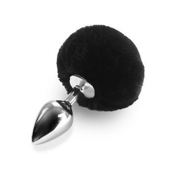 Металлическая анальная пробка М Art of Sex - Metal Butt plug Rabbit Tail Black, диаметр 3,4 см SO6961 фото