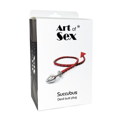 Металлическая анальная пробка S с дьявольским хвостом Art of Sex - Succubus, экокожа, красный SO9626 фото