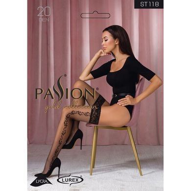 Чулки Passion ST118 5 black, на ажурной силиконовой резинке, с боковым вертикальным рисунком SO5778 фото