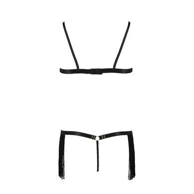 Комплект білизни Passion Exclusive KASSANDRA SET OpenBra L/XL black, ліф з бахроми, трусики-спідниця PS26301 фото
