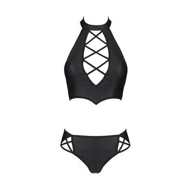 Комплект з еко-шкіри Passion NANCY BIKINI XXL/XXXL, black, бра та трусики з імітацією шнурівки SO5369 фото