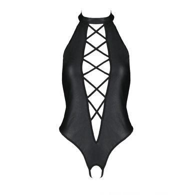 Боди из экокожи Passion NANCY BODY 6XL/7XL black, с имитацией шнуровки и открытым доступом SO7105 фото