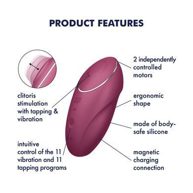 Вибростимулятор-пульсатор Satisfyer Tap & Climax 1 Red, эффект постукивания пальцем, 2 мотора SX0566 фото