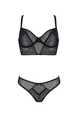 Комплект Passion DROSERA SET black S/M, сітка+мереживо, бюстьє та трусики танга SX0480 фото