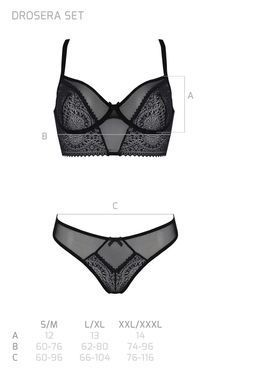 Комплект Passion DROSERA SET black S/M, сітка+мереживо, бюстьє та трусики танга SX0480 фото