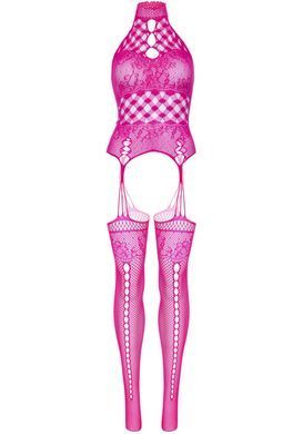 Мереживний бодістокінг з відкритим доступом Leg Avenue High neck lace bodystocking One size Raspberr SO8572 фото