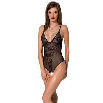 Боди с ажурным декором и открытым шагом Passion URSULA BODY S/M, black SO5830 фото