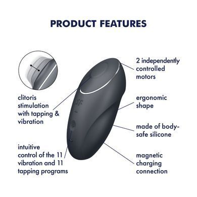 Вібростимулятор-пульсатор Satisfyer Tap & Climax 1 Grey, ефект постукування пальцем, 2 мотори SX0567 фото