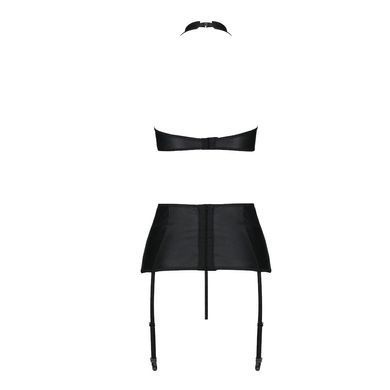 Комплект з екошкіри Passion NANCY SET 4XL/5XL black, імітація шнурівки, топ, пояс для панчіх SO7106 фото