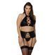 Комплект з екошкіри Passion NANCY SET 4XL/5XL black, імітація шнурівки, топ, пояс для панчіх SO7106 фото 1