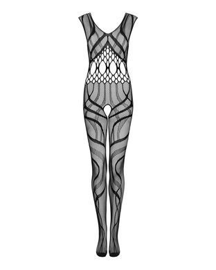 Сетчатый бодистокинг с вырезами и рисунком Obsessive Bodystocking G328 S/M/L, черный, комбинезон SO7249 фото