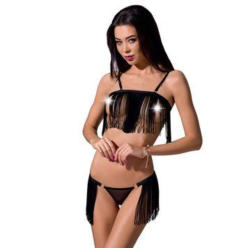 Комплект білизни Passion Exclusive KASSANDRA SET OpenBra 2XL/3XL black, ліф, трусики-спідниця PS26303 фото
