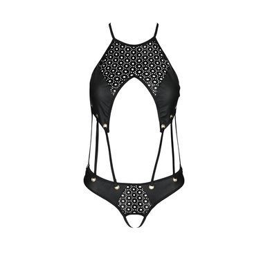 Боди с открытым доступом Passion TASMINA BODY L/XL black, экокожа, шнуровки, ажурные кружева SO8488 фото