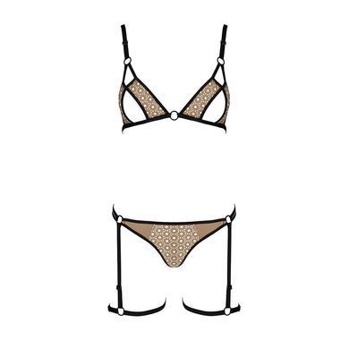 Эротический комплект нижнего белья Passion GABI SET XXL/XXXL beige, трусики с гартерами SO8438 фото