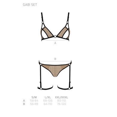 Эротический комплект нижнего белья Passion GABI SET XXL/XXXL beige, трусики с гартерами SO8438 фото