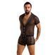 Комплект сетчатого мужского белья Passion 052 SET MICHAEL L/XL black, рубашка, боксеры, заклепки SO7624 фото 3