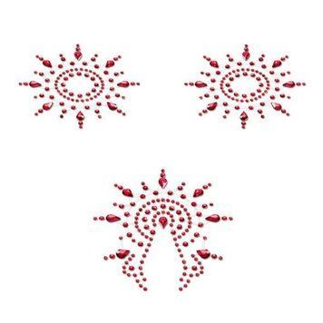 Пэстис из кристаллов Petits Joujoux Gloria set of 3 - Red, украшение на грудь и вульву SO3147 фото