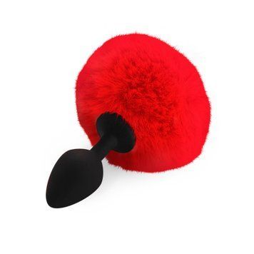 Силиконовая анальная пробка М Art of Sex - Silicone Butt plug Rabbit Tail Red, диаметр 3,5 см SO6964 фото