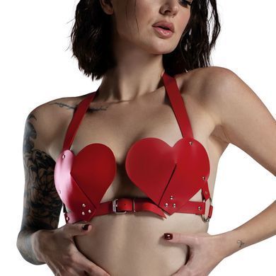 Ліф Серце з натуральної шкіри Feral Feelings - Hearts Bra Red SO9416 фото