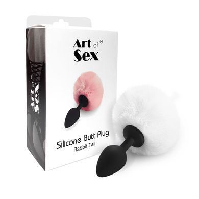 Силиконовая анальная пробка М Art of Sex - Silicone Butt plug Rabbit Tail White, диаметр 3,5 см SO6695 фото