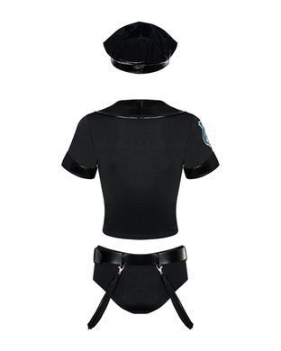 Эротический костюм полицейского Obsessive Police set S/M, black, топ, шорты, кепка, пояс, портупея SO7725 фото