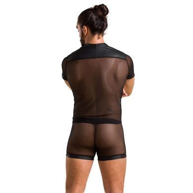Комплект сетчатого мужского белья Passion 052 SET MICHAEL XXL/XXXL black, рубашка, боксеры, заклепки SO7626 фото