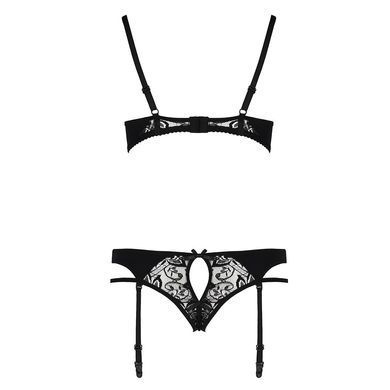 Комплект белья Passion PAULINE SET S/M, black, стрэпы, лиф, стринги и пояс для чулок EL15805 фото