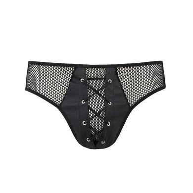 Мужские трусы со шнуровкой Passion 035 SLIP RICHARD L/XL Black, экокожа, сетка SO7576 фото