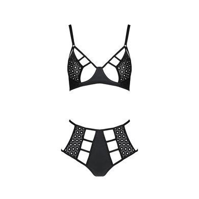Комплект білизни Passion TASMINA SET L/XL black, ліф, високі трусики з корсетом ззаду SO8490 фото