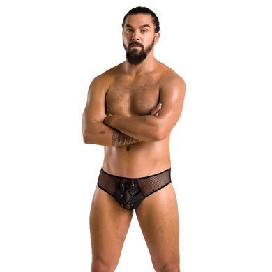 Мужские трусы со шнуровкой Passion 035 SLIP RICHARD L/XL Black, экокожа, сетка SO7576 фото