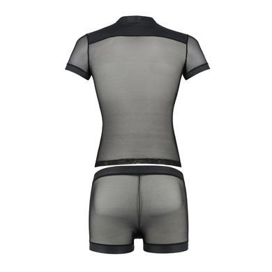 Комплект сетчатого мужского белья Passion 052 SET MICHAEL XXL/XXXL black, рубашка, боксеры, заклепки SO7626 фото
