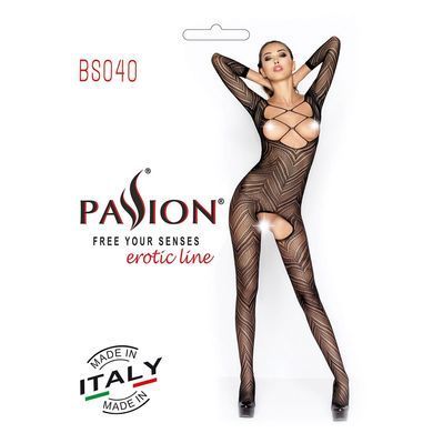 Бодістокінг Passion BS040 black, комбінезон з відкритими грудьми PBS040B фото