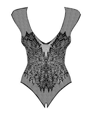 (SALE) Бодистокинг из крупной сетки с кружевом Obsessive B112 teddy XL/XXL, черный, с доступом SO7202 фото