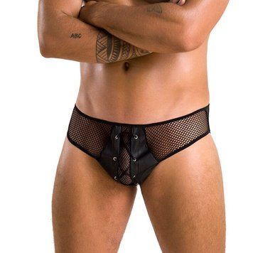 Мужские трусы со шнуровкой Passion 035 SLIP RICHARD S/M Black, экокожа, сетка SO7577 фото
