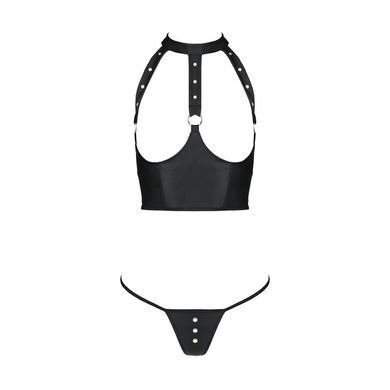 Комплект білизни з відкритими грудьми Passion GENEVIA SET WITH OPEN BRA XXL/XXXL black, корсет, стрі SO8441 фото