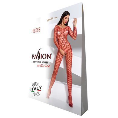Бодистокинг Passion BS068 red, комбинезон, крупная сетка, длинный рукав PBS068R фото