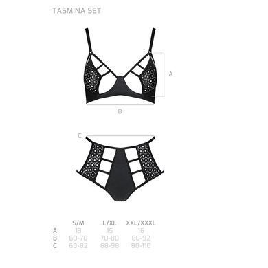 Комплект білизни Passion TASMINA SET S/M black, ліф, високі трусики з корсетом ззаду SO8491 фото