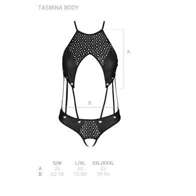 Боди с открытым доступом Passion TASMINA BODY S/M, black, экокожа, шнуровки, ажурные кружева SO7110 фото