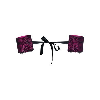 (SALE) Атласные наручники-манжеты на лентах Obsessive Roseberry cuffs, pink, украшена кружевом SO7727 фото