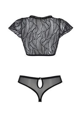 Комплект Passion LEAFA BIKINI black, XXL/XXXL, бюстгальтер-топ с рукавчиками, стринги-шортики с вырезом SX0499 фото