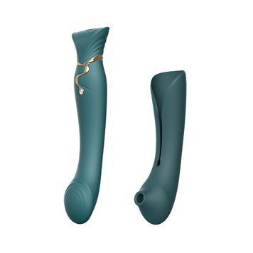 Смартвибратор 3в1 Zalo &mdash; Queen Set Jewel Green, пульсирующая жемчужина и вакуум, кристалл Swarovski SO6663 фото